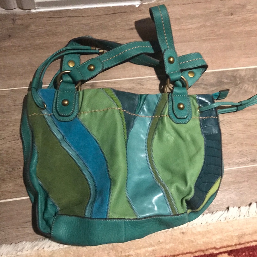 Fossil blue patchwork leather bag